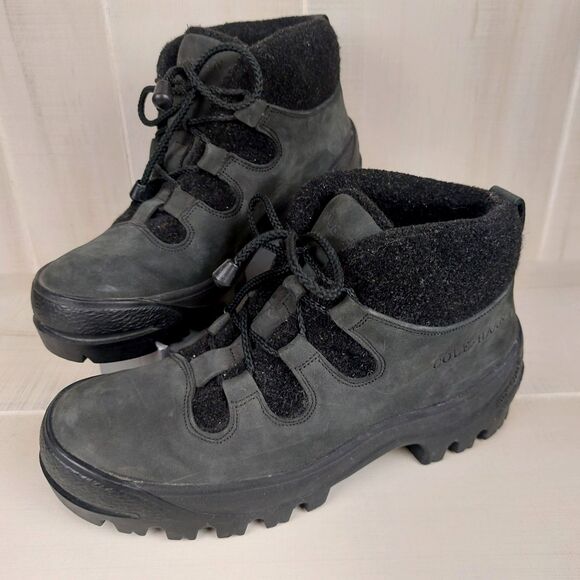 Cole Haan Men\'s 7.5 Made in Italy Black Hiking Boots Vibram Lug Sole Felt Lined main image 4